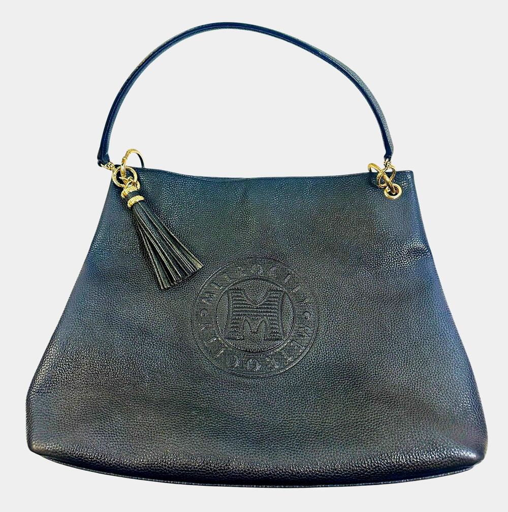MetroCity Black Pebbled Leather Shoulder Tote Bag Silver Hardware Tassel